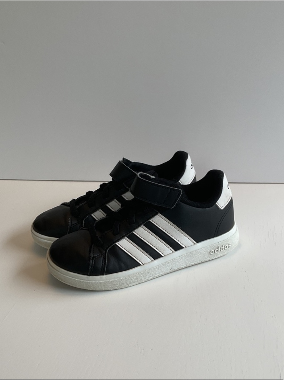 adidas Kids Black and White Velcro Lace-Up Sneakers